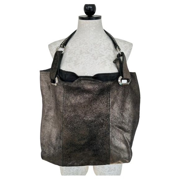 b. makowsky Handbags - B. Makowsky Metallic Bronze Leather Large Hobo Shoulder Bag with Studded Handle